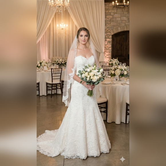 NWT Morilee Ivory Lace Sequin & Pearl Embellished Wedding Gown Sample - Picture 3 of 17